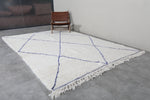 Moroccan Rug - 6.8 x 10 Ft, White with Blue Diamond Pattern