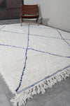 Moroccan Rug - 6.8 x 10 Ft, White with Blue Diamond Pattern