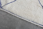 Moroccan Rug - 6.8 x 10 Ft, White with Blue Diamond Pattern