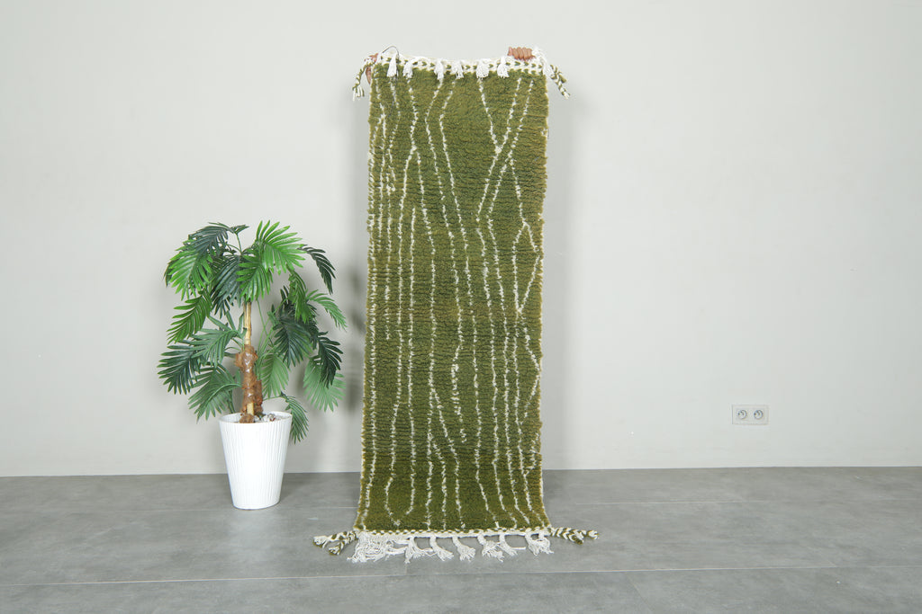 Moroccan wool runner – Olive green beni ourain style - 2.1 ft x 6 ft