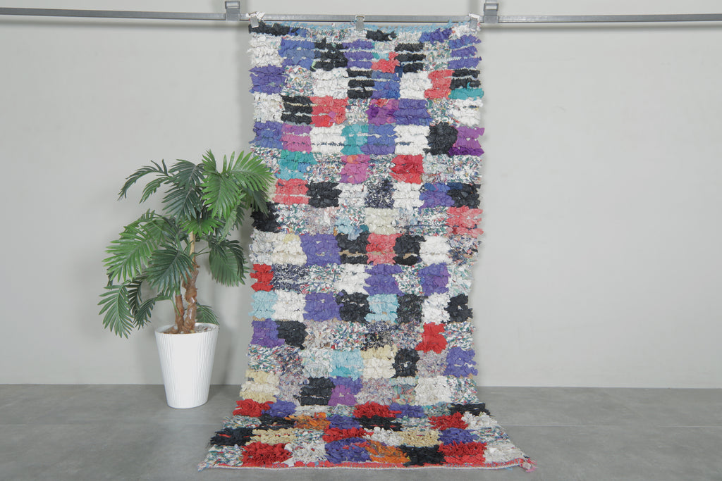 Colorful Moroccan boucherouite rug – 5.2 x 7.1 Feet handwoven shag carpet