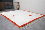 White Wool Custom Moroccan Rug with Red Border