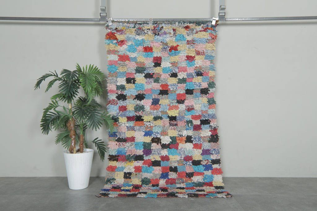 Vintage Moroccan boucherouite rug – 3.2 x 5.7 Feet pastel patchwork carpet