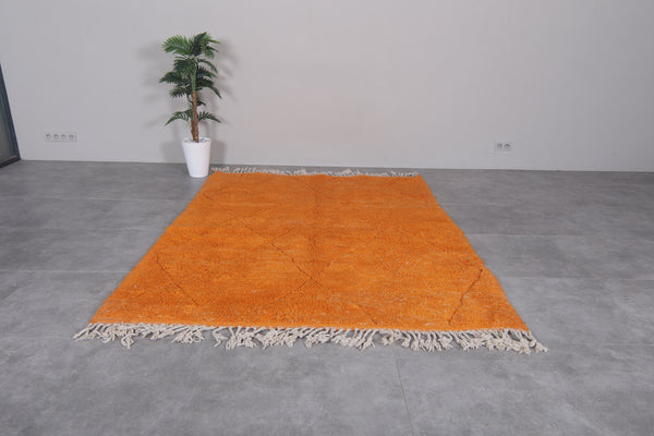 6.2 x 8 ft Moroccan beni ourain rug - Vibrant orange wool with diamond pattern