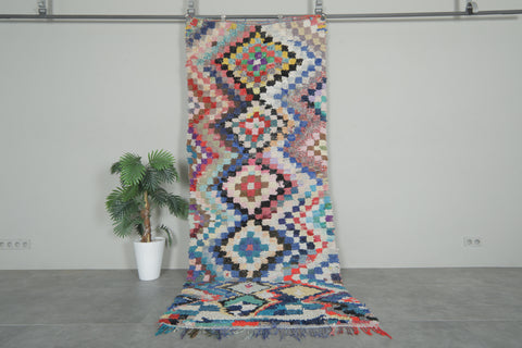 Vintage Boucherouite Rug – 4 x 9.6 Feet Diamond Patchwork Runner