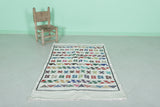 Handwoven White Moroccan Rug with Colorful Patterns – 3.2 FT x 5.1 FT