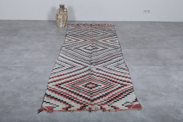 Vintage berber rug – 3.2 x 9.7 FT, Handmade Moroccan runner with geometric charm