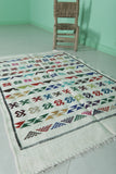 Handwoven White Moroccan Rug with Colorful Patterns – 3.2 FT x 5.1 FT