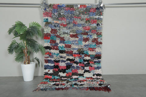 Handmade Moroccan Boucherouite Rug – 3.5 x 5.5 Feet Colorful Vintage Carpet