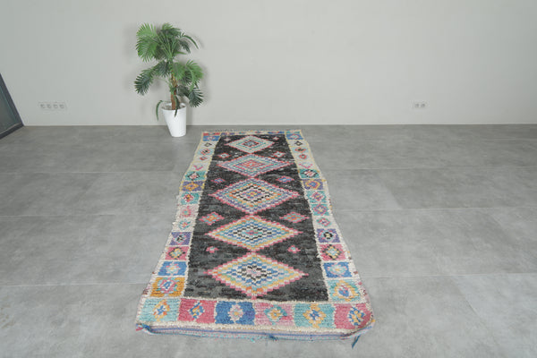 Tribal diamond Moroccan boucherouite rug – 3.8 x 7.9 Feet bohemian handmade carpet