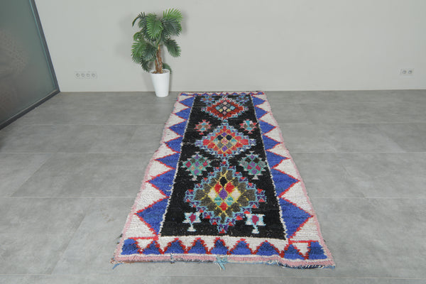 Geometric Moroccan boucherouite rug – 3.7 x 8.9 Feet colorful tribal art