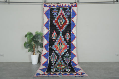 Geometric Moroccan Boucherouite Rug – 3.7 x 8.9 Feet Colorful Tribal Art