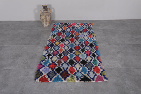 Moroccan runner rug – 2.8 x 5.6 FT | Vibrant multi-color diamond pattern