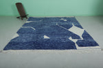 Moroccan Wool Rug 8.2 ft x 9.8 ft | Modern Geometric Blue and White Design