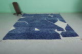 Moroccan Wool Rug 8.2 ft x 9.8 ft | Modern Geometric Blue and White Design