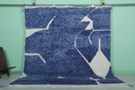 Moroccan Wool Rug 8.2 ft x 9.8 ft | Modern Geometric Blue and White Design
