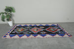 Geometric Moroccan Boucherouite Rug – 3.7 x 8.9 Feet Colorful Tribal Art
