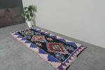 Geometric Moroccan Boucherouite Rug – 3.7 x 8.9 Feet Colorful Tribal Art