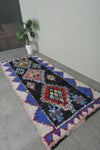 Geometric Moroccan Boucherouite Rug – 3.7 x 8.9 Feet Colorful Tribal Art