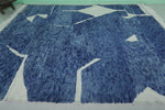 Moroccan Wool Rug 8.2 ft x 9.8 ft | Modern Geometric Blue and White Design