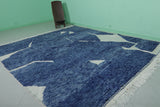 Moroccan Wool Rug 8.2 ft x 9.8 ft | Modern Geometric Blue and White Design