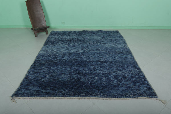 Handwoven Moroccan rug 6.1 x 8.2 ft - Deep blue wool berber design