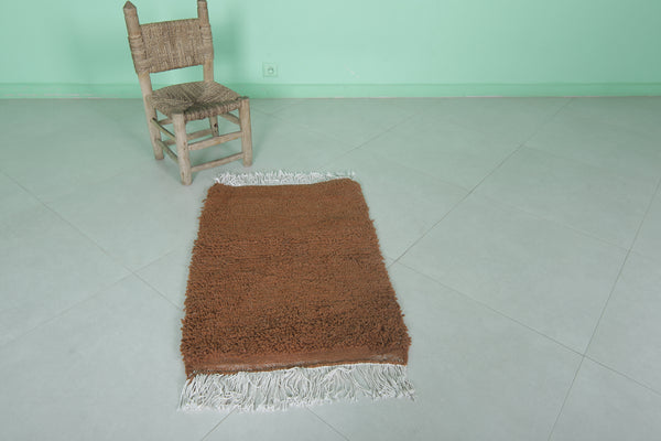 Handmade Moroccan beni ourain rug 2 x 3 FT – Warm brown wool accent rug