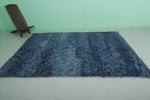 Handwoven Moroccan Rug 6.1 x 8.2 ft - Deep Blue Wool Berber Design