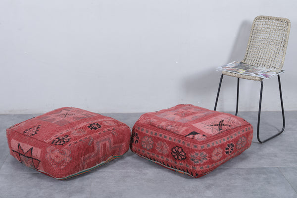 Two Moroccan vintage ottoman poufs | Handcrafted boho decor