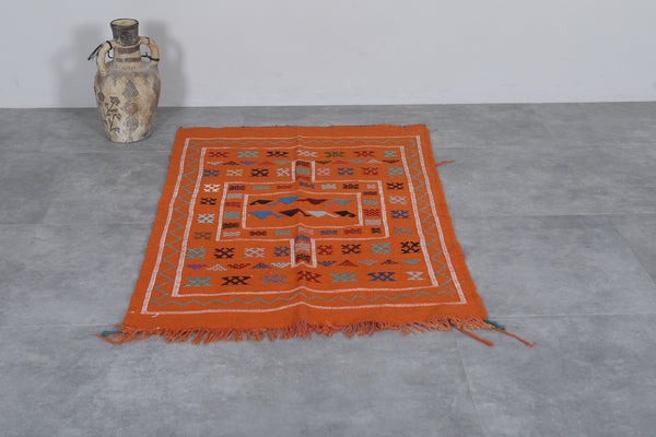Orange flatwoven Moroccan berber rug - 3 FT X 4.9 FT