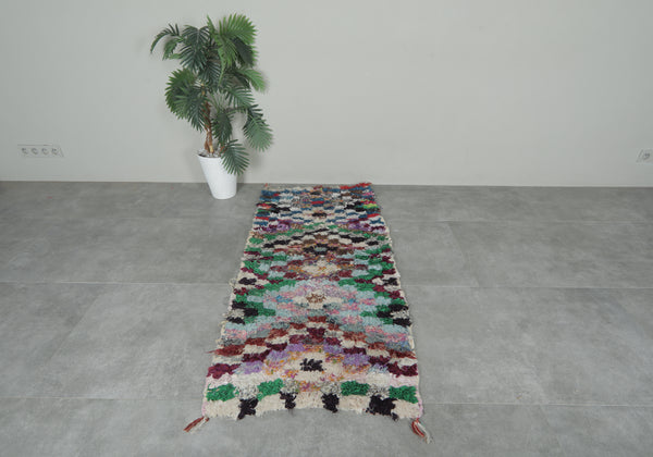Colorful Moroccan boucherouite rug – 2.6 x 5.2 Feet Handmade recycled carpet