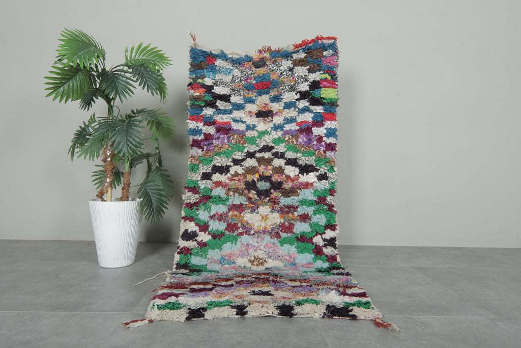 Colorful Moroccan boucherouite rug – 2.6 x 5.2 Feet Handmade recycled carpet