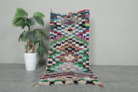 Colorful Moroccan Boucherouite Rug – 2.6 x 5.2 Feet Handmade Recycled Carpet