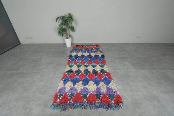 Colorful Moroccan boucherouite rug – 3.3 x 7.3 Ft handwoven diamond pattern carpet