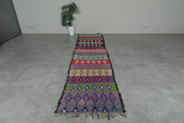 Long Vintage Moroccan Boucherouite Runner – 2.8 x 11.3 Feet Handwoven Hallway Rug