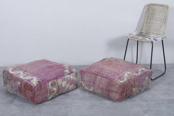 Two Moroccan vintage ottoman poufs | Handwoven traditional Moroccan decor