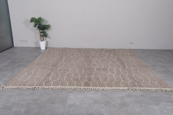 Large Moroccan beni ourain rug – 10.4 x 10.3 ft | Natural beige geometric design