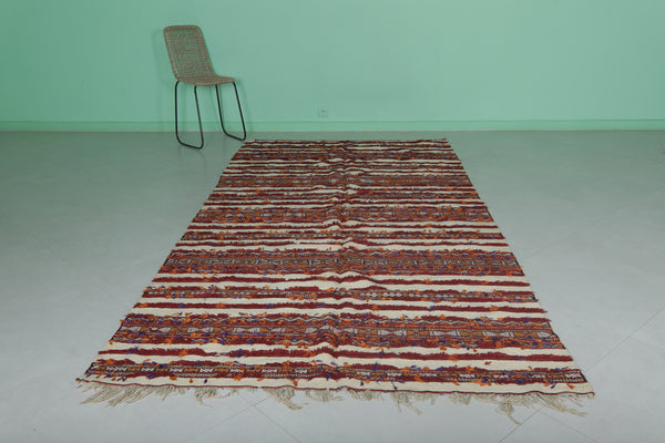 Long hand-woven Moroccan rug – 5.2 FT × 10.6 FT | Red and cream berber carpet