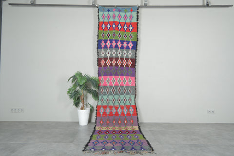 Long Vintage Moroccan Boucherouite Runner – 2.8 x 11.3 Feet Handwoven Hallway Rug