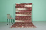 Long Hand-Woven Moroccan Rug – 5.2 FT × 10.6 FT | Red and Cream Berber Carpet