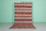 Long Hand-Woven Moroccan Rug – 5.2 FT × 10.6 FT | Red and Cream Berber Carpet