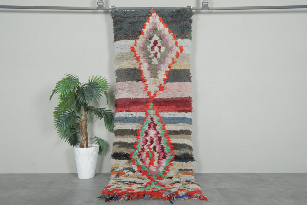 Abstract Moroccan Boucherouite Runner – 2.6 x 7.2 Feet Handwoven Tribal Rug