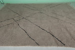 9.2 x 12 FT Moroccan Contemporary Rug – Minimalist Beige Wool with Black Lines