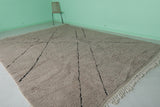 9.2 x 12 FT Moroccan Contemporary Rug – Minimalist Beige Wool with Black Lines