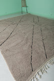 9.2 x 12 FT Moroccan Contemporary Rug – Minimalist Beige Wool with Black Lines