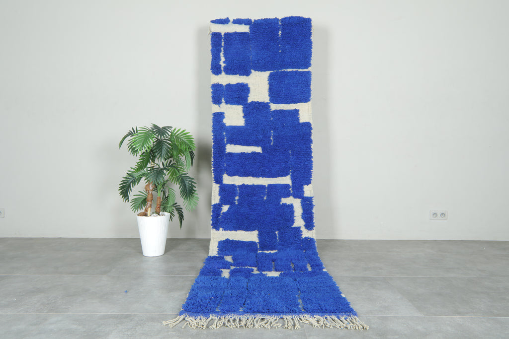 Blue Moroccan wool runner – Custom handmade rug - Beautiful rug