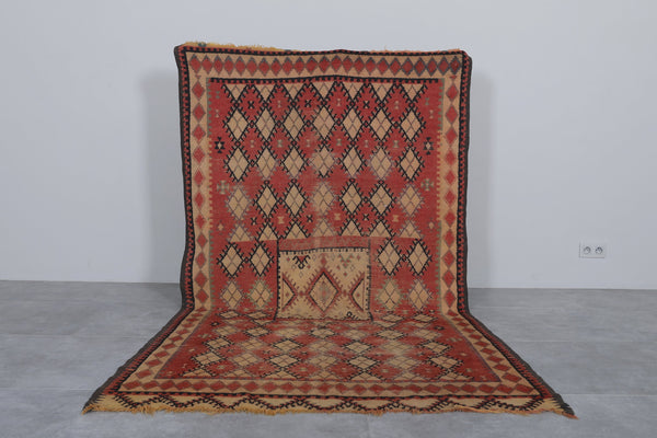 Vintage Moroccan rug 4.6 x 8.2 Ft diamond pattern bohemian carpet