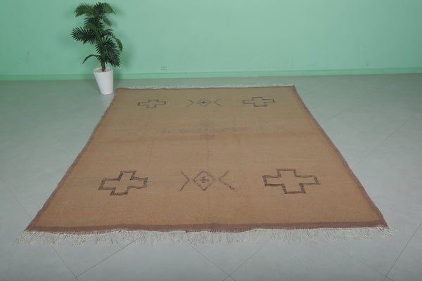 Authentic Moroccan berber rug – Earthy tones with tribal symbols | 7.8 FT x 9.1 FT