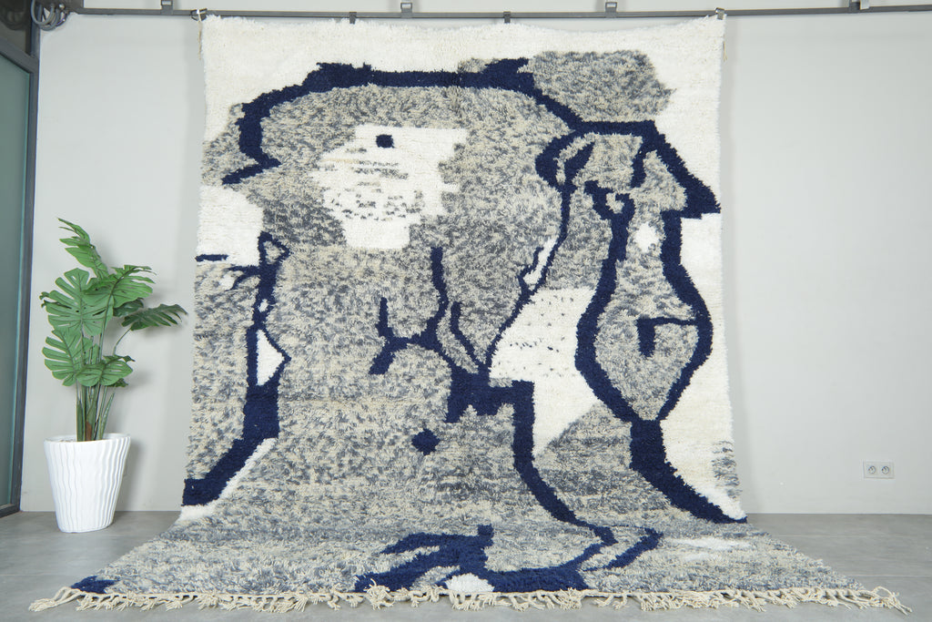 Geometric Moroccan beni ourain rug - 9.1 ft x 12.1 ft