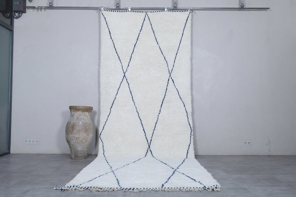 Handmade Moroccan wool rug - Custom rug with blue lines